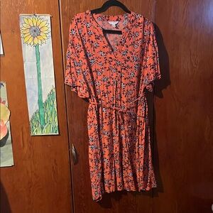 Time and Tru Coral Floral Midi Dress